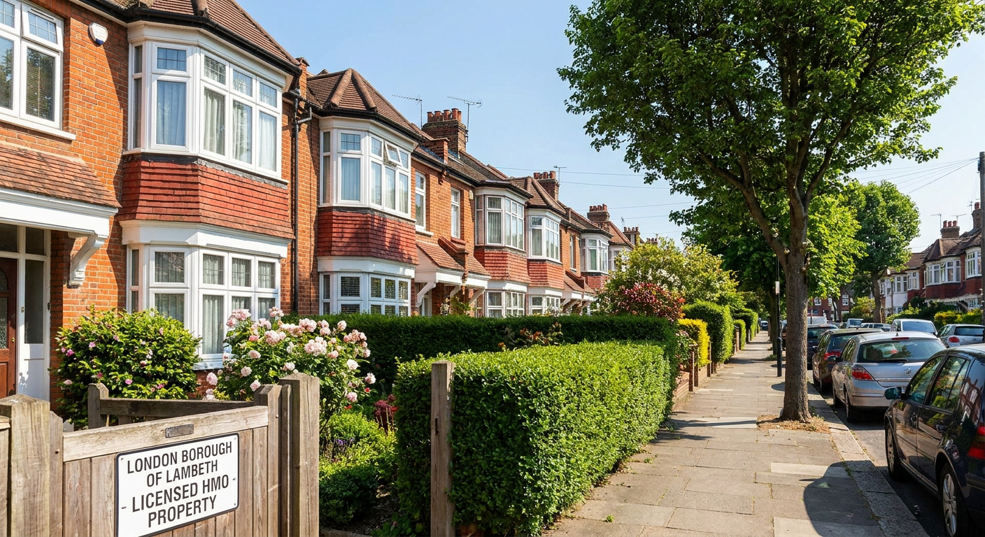 A residential street representing domestic rental properties subject to licensing in Croydon.