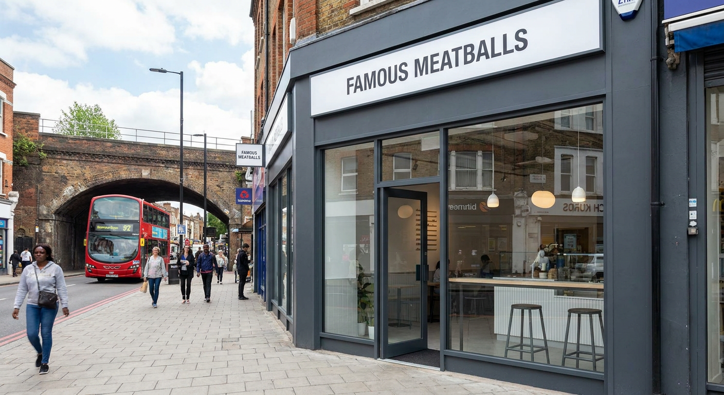 A modern independent shop front on Norbury Station approach displaying a clean design with a warm, inviting dining space inside.